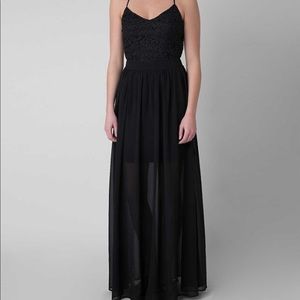 Double Zero Black Maxi Dress - Lace and Chiffon